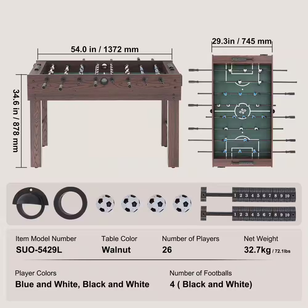 Foosball Table, 55 In. Standard Size Foosball Table, Indoor Full Size Foosball Table for Home, Family, and Game Room